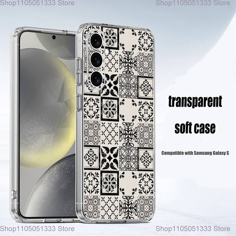 M-Марокканская плитка Чехол для телефона для Samsung S24,30,21,22,23,20 FE,lite,PIus,Ultra,5G,Note,9,10 Прозрачный чехол