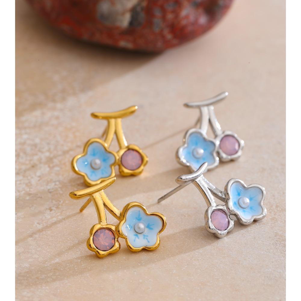 Yhpup Cute Spring Style Enamel Flower Sweet Stud Earrings for Women Non Tarnish Charm Young Jewelry PVD Plated Waterproof Gift