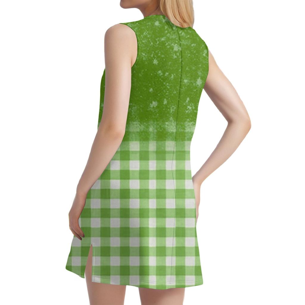 Женский летний повседневный сарафан без рукавов с V-образным вырезом и принтом в клетку для пляжного отдыха