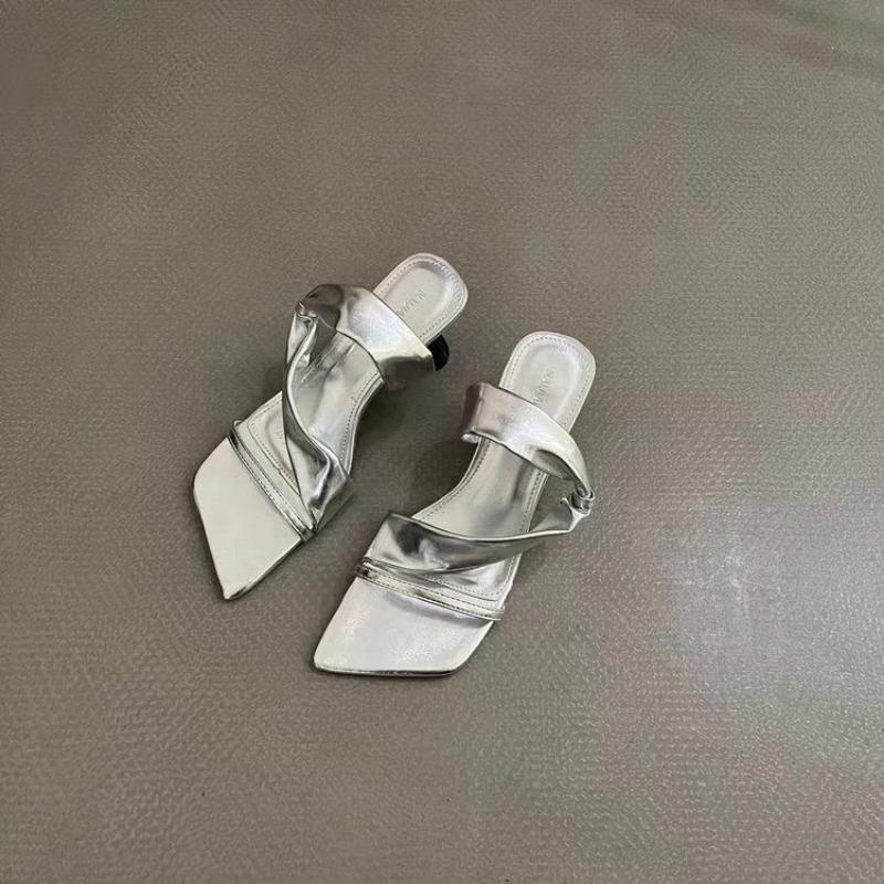 Fashion 2024New Arrivals Square Toe Strange Style Women Slippers Straight Strap Silk Fashion Solid Sexy Niche Design Summer Women Shoes