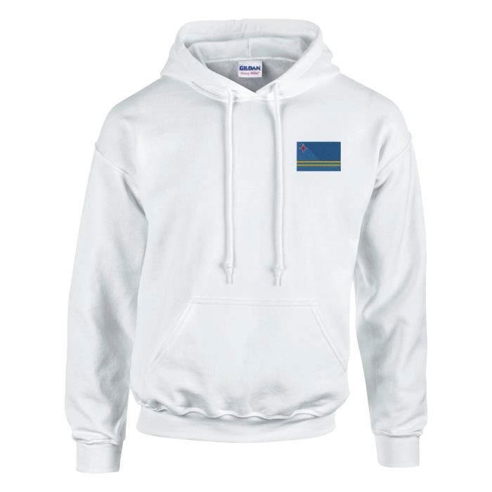 Sweat à capuche - PIXELFORMA - Drapeau d'Aruba - Blanc - Manches longues - Col capuche