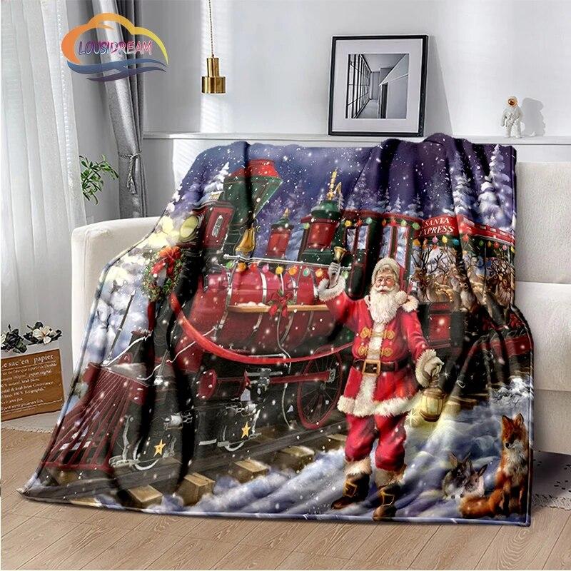 Christmas Series Flannel Cashmere Blanket Santa Pattern Comfortable Warm Sofa Bed Gift Blanket