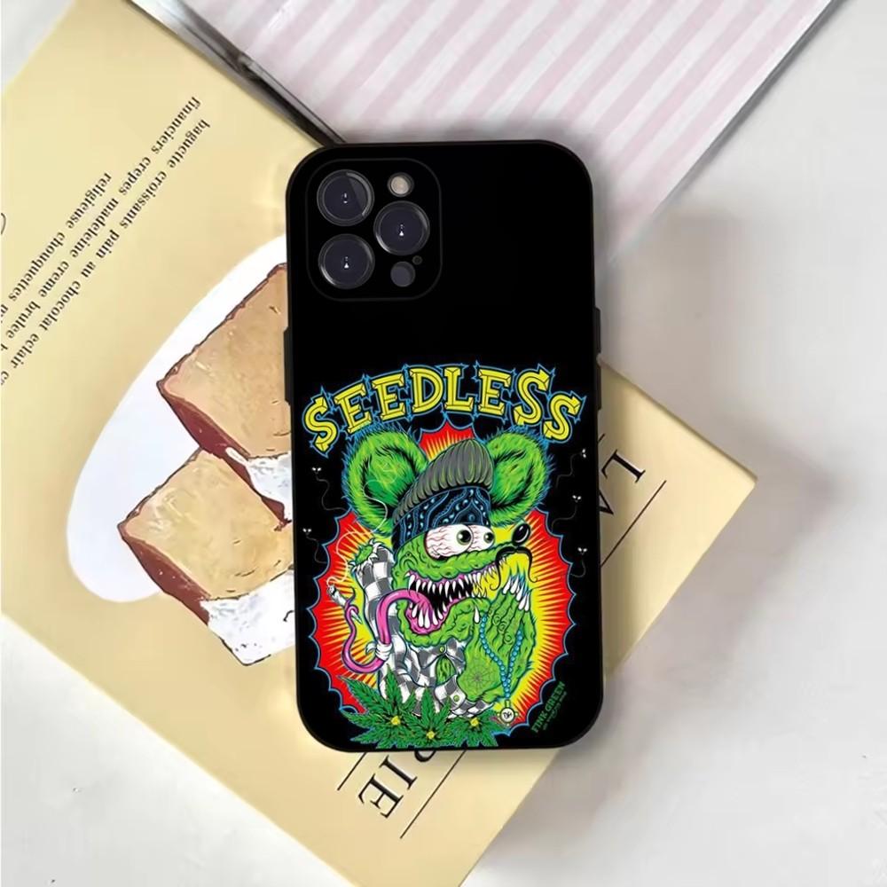 Мультяшный Чехол для Телефона Rat Fink RF Для iPhone 16,15,14,13,12,11,Pro,X,XS,Max,XR,Plus,Mini Мягкий Черный Чехол