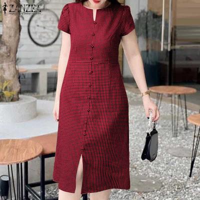 Женское повседневное платье с круглым вырезом, летнее, с коротким рукавом, с принтом в клетку