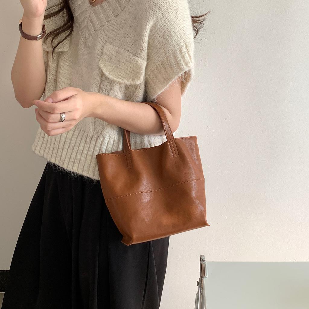 Textualized Soft Cowhide Bag Tote Bag Minimalist Hand Carry Wings Bag Genuine Leather Small Bag Women's Crossbody Bag