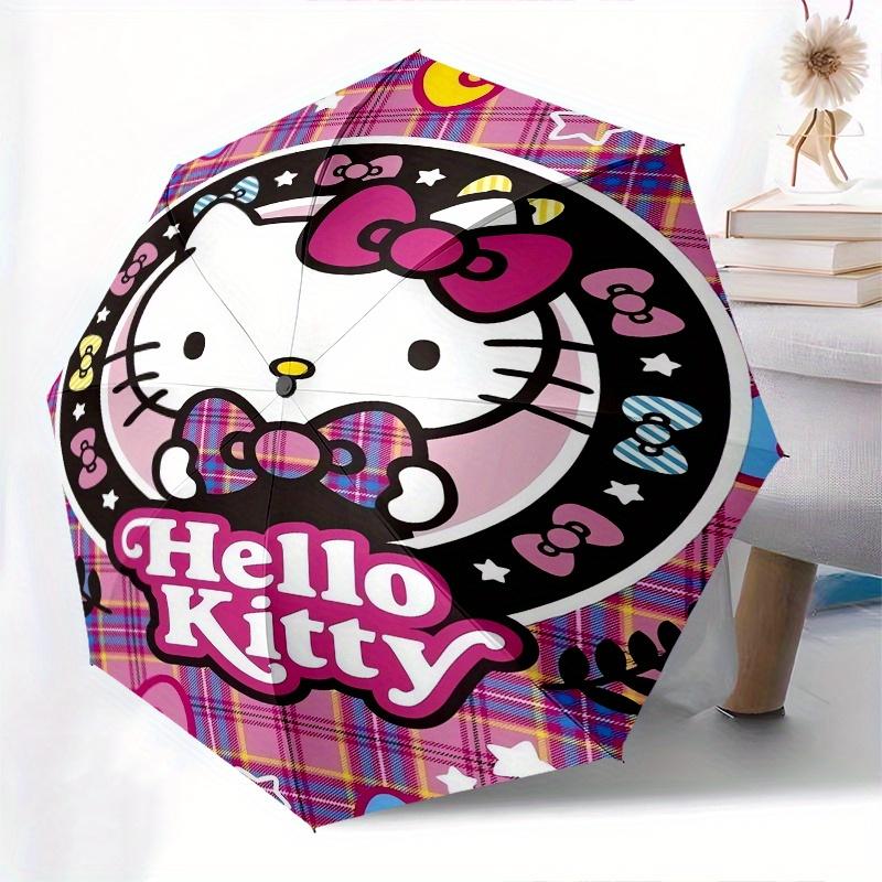 Hello Kitty,Plaid Pattern Automatic Folding Umbrella-Simple 8-Rib Design, Bright Cartoon Pattern, Durable Iron Frame, Suitable For Travel, O