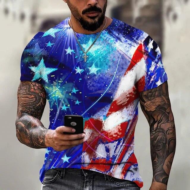 Summer T-shirt Men Short 3D Print Fashion Tops Casual Tee American Flag Harajuku Sleeve Shirts Oversize T-shirt Street Clothing