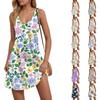Women's Casual Botanical Floral Print V-Neck Tank Sleeveless Dress Pockets Beach Dress