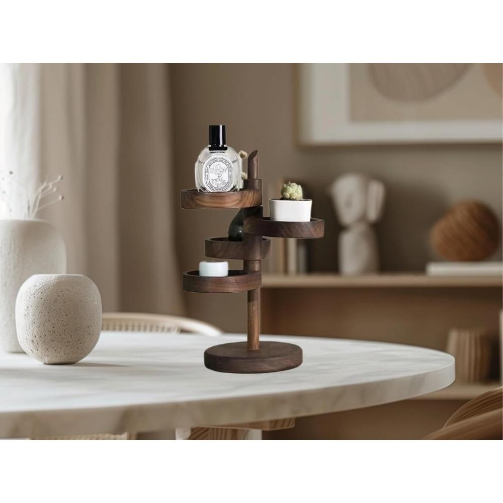 Спиральная витринная стойка - Многоярусный вращающийся органайзер с полками, Декоративная деревянная подставка для хранения ювелирных изделий с 4 регулируемыми полками, вращающимися на 360°, Компактный дизайн