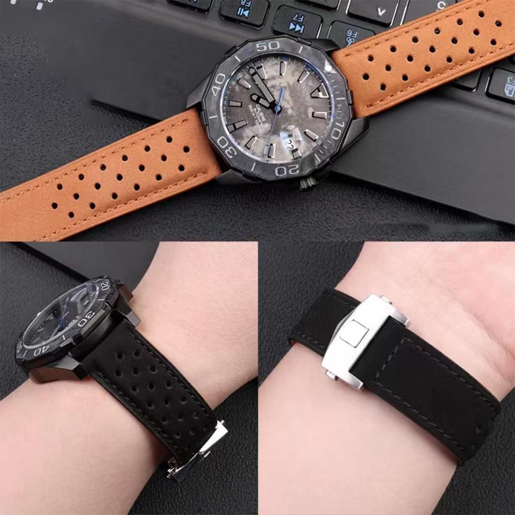 Watch Strap TAG HEUER Belt Watch Band Leather Original D Buckle TAG HEUER Aquaracer Series TAG HEUER Carrera Monaco Series Compatible Replacement Belt