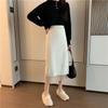 Skirt Female Autumn/Winter Half Length Knitted A-line Wrap Hip Skirt 2023 New Solid Sweater Split Mesh Pleated Skirt Female Tops