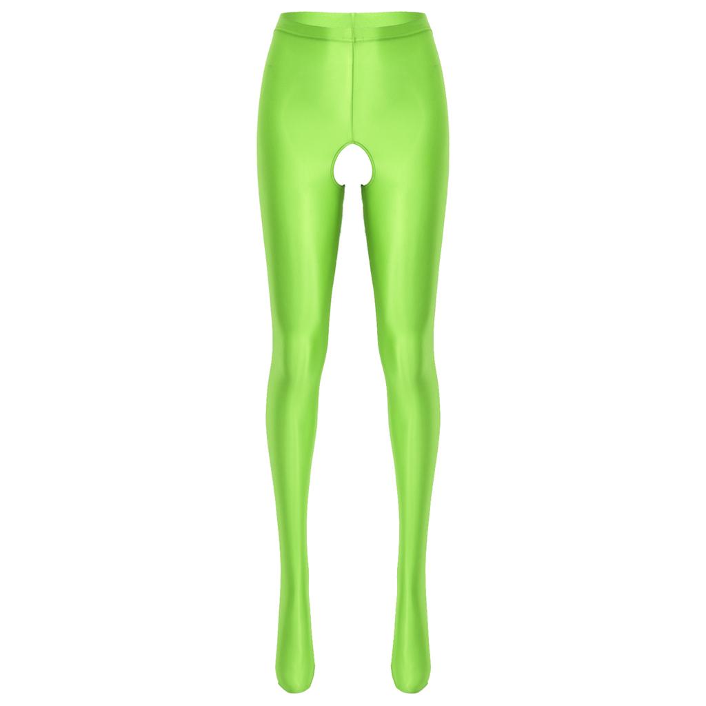 Женские глянцевые колготки с вырезом, эластичные леггинсы с высокой талией, прозрачное ночное белье