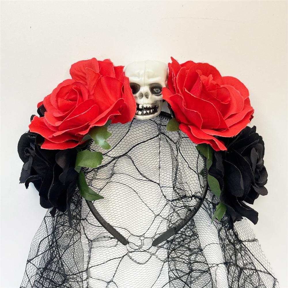 Повязка на голову в виде венка из цветов на День мертвых с черной вуалью, аксессуары для вечеринки для женщин