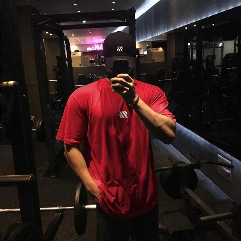 Men Short Sleeve Cotton T-Shirt Oversized Sports Tshirt Gym Fitness Loose Running T Shirt Male Training Brand Women Clothing Top