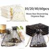 10/20/40/60Pcs Moon Stars Drawstring Organza Bags Candy Gift Package Bag Jewelry Organza Pouches Christmas Wedding Party Decor