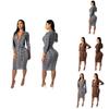 Fashion Womens Winter Women Long Sleeve Dress Slim Fit Sexy Dress Vneck