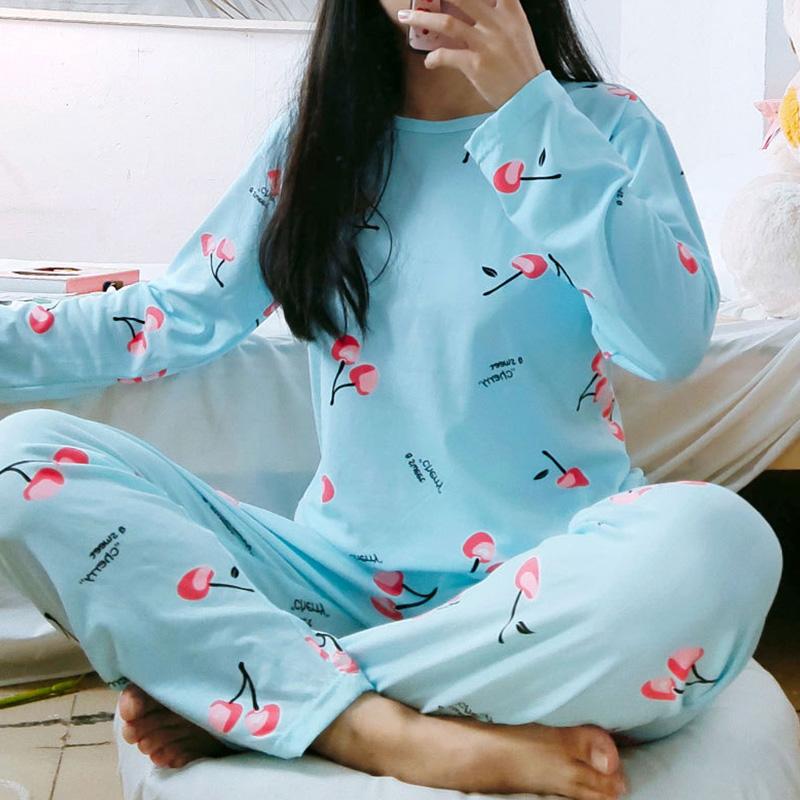 1 комплект большого размера с длинным рукавом, свободная женская осенняя полиэстеровая пижама, пуловер, домашняя одежда