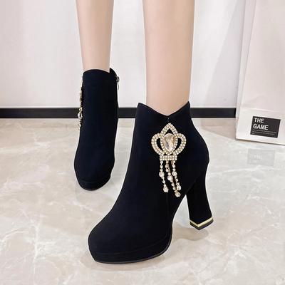 Модные женские ботильоны из хрустальной замши с острым носком, зимние, на массивном каблуке, сексуальные туфли на высоком каблуке 2025, совершенно новые, роскошные зимние челси, ботильоны