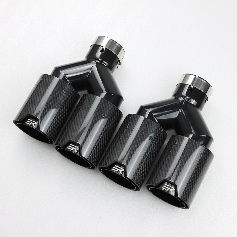 BMW Universal Y-Type Dual Carbon Fiber Black Exhaust Muffler & Tip