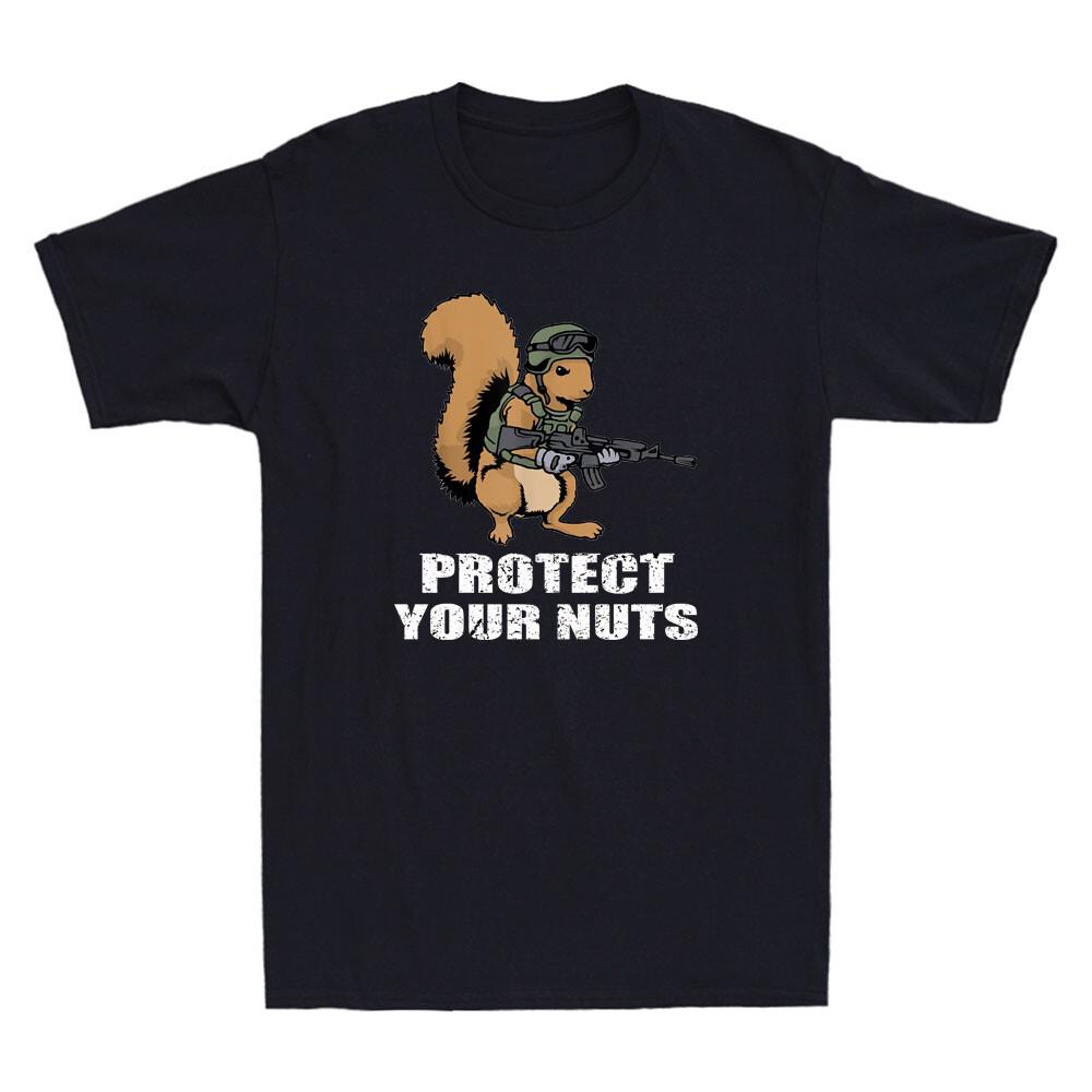 Protect Your Nuts Funny Squirrel Holding The Gun Meme Novelty Unisexs TShirt Tee
