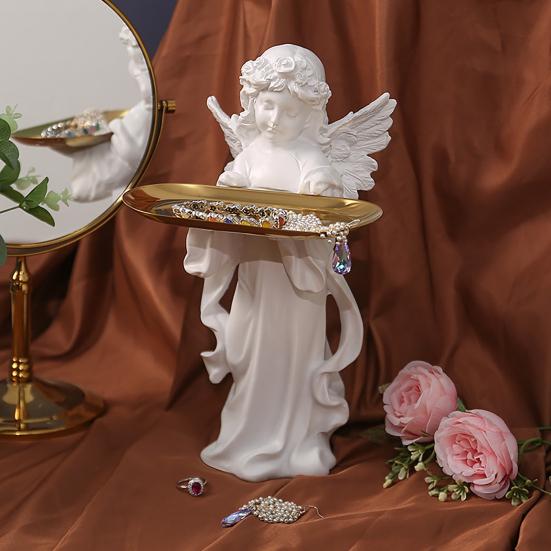 yangyizhi Little Angel Jewelry Tray, Resin Statue Decorative Dish for Keys, Earrings, Necklace, Desktop Organizer Bedroom, Living Room, Entryway Table