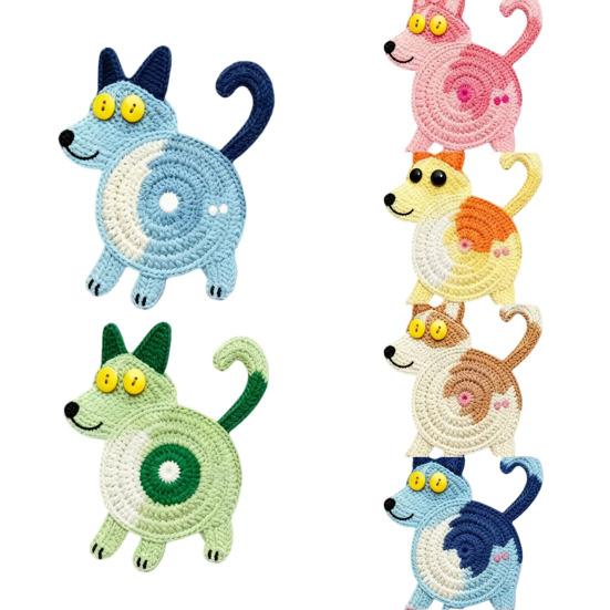 6PCS Wooden Coaster Cute Insulation Non-Slip Design Puppy Shape Thermal Durable