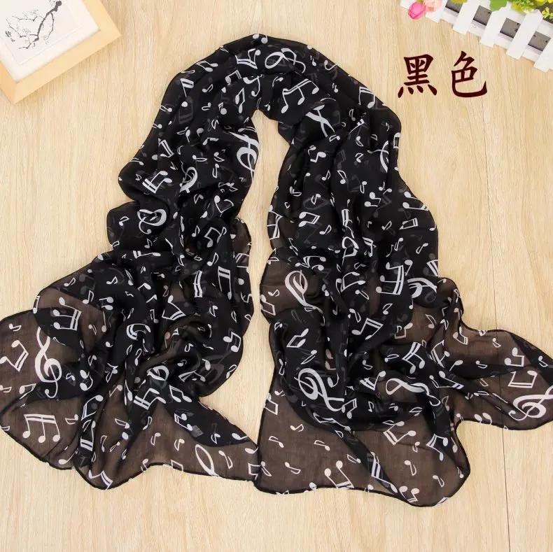 Ladies 50x160CM Scarves Musical Note Print Chiffon Neck Scarf Shawl Soft Scarves High Quality Fabulous Elastic Party Gift
