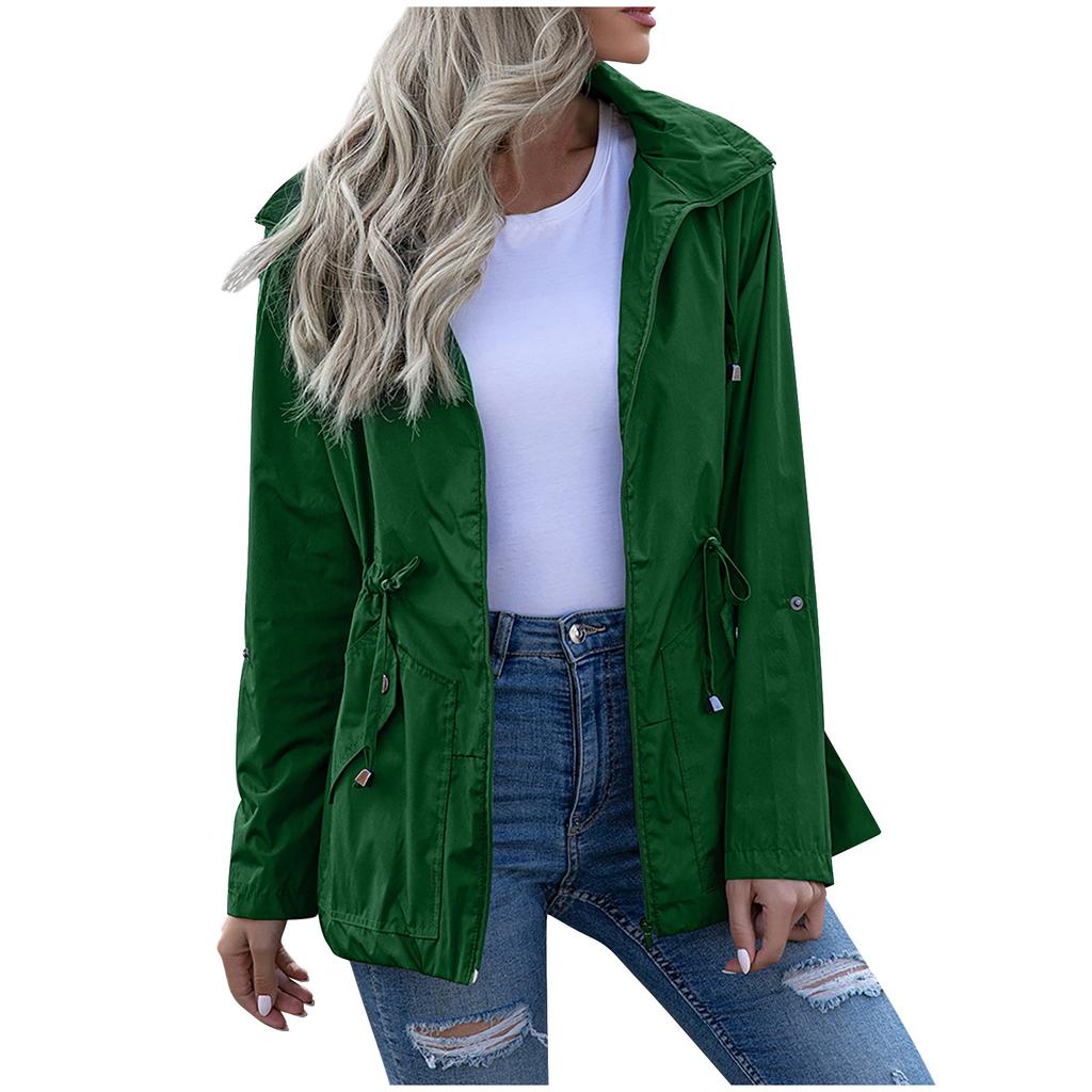 Женская водонепроницаемая куртка-дождевик с капюшоном на молнии средней длины, ветрозащитная водонепроницаемая куртка
