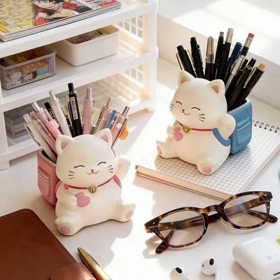 Креативный Маленький Кот Мультяшный Подставка для Ручек Хранение Подставка для Ручек Многофункциональный Настольный Канцелярские Товары Офисные Принадлежности Школьные Подарки