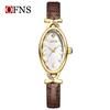 Fashion Ofns Brand Oval Dial Mother of Pearl Women's Quartz Watch, Genuine Leather Strap, Waterproof, Everyday Casual Wristwatch