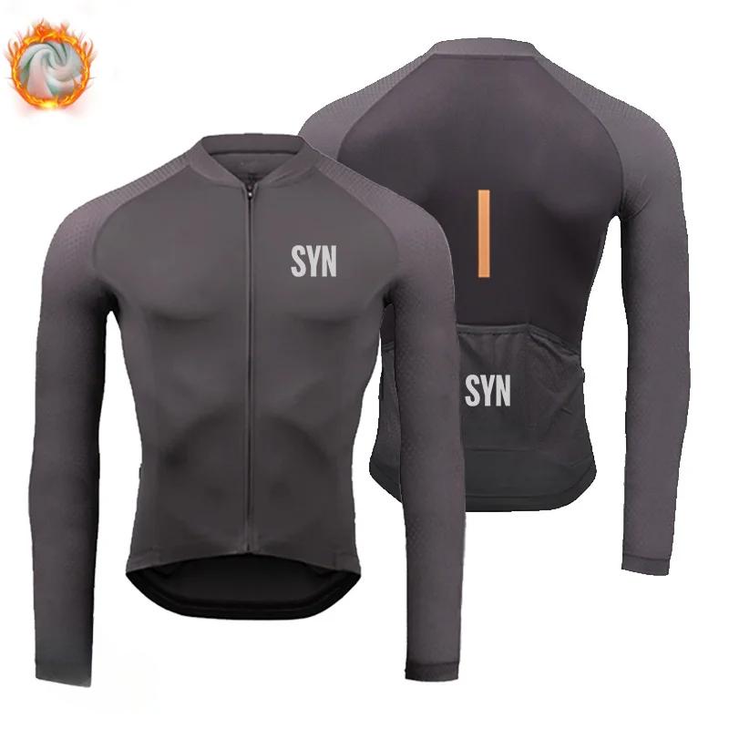 BIEHLER-Thermal Fleece Cycling Clothing Long Sleeves Warm Jersey Set Windproof Sportswear MTB Road Bike Winter