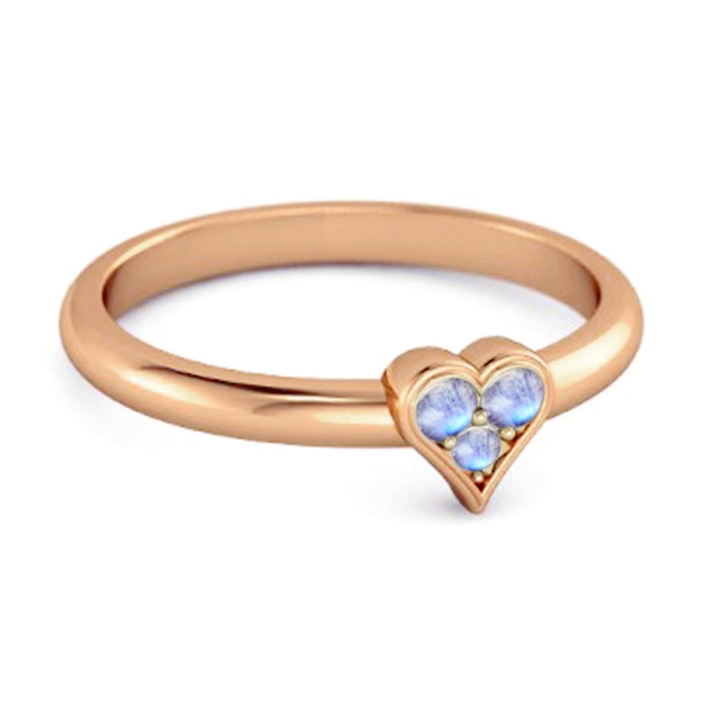 Moonstone Heart Cluster Ring - 925 Sterling Silver Rose Gold Vermeil