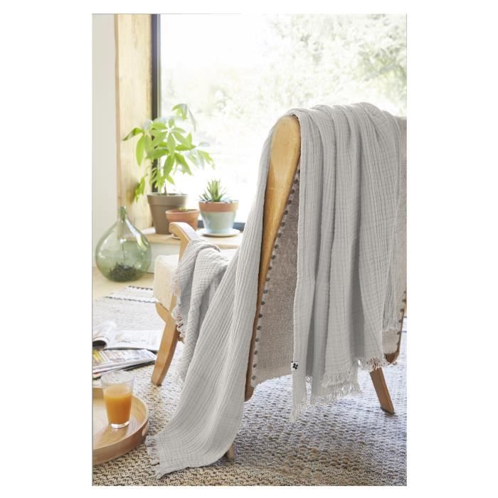 Plaid quadruple gaze de coton 130 x 160 cm Gaia nuage