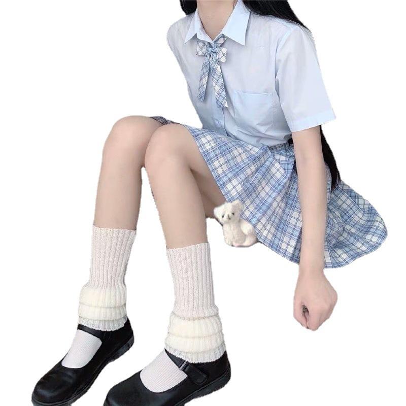 Japanese Lolita bow cute hairball knitted socks cover women's winter leg warmers stacking socks white jk socks