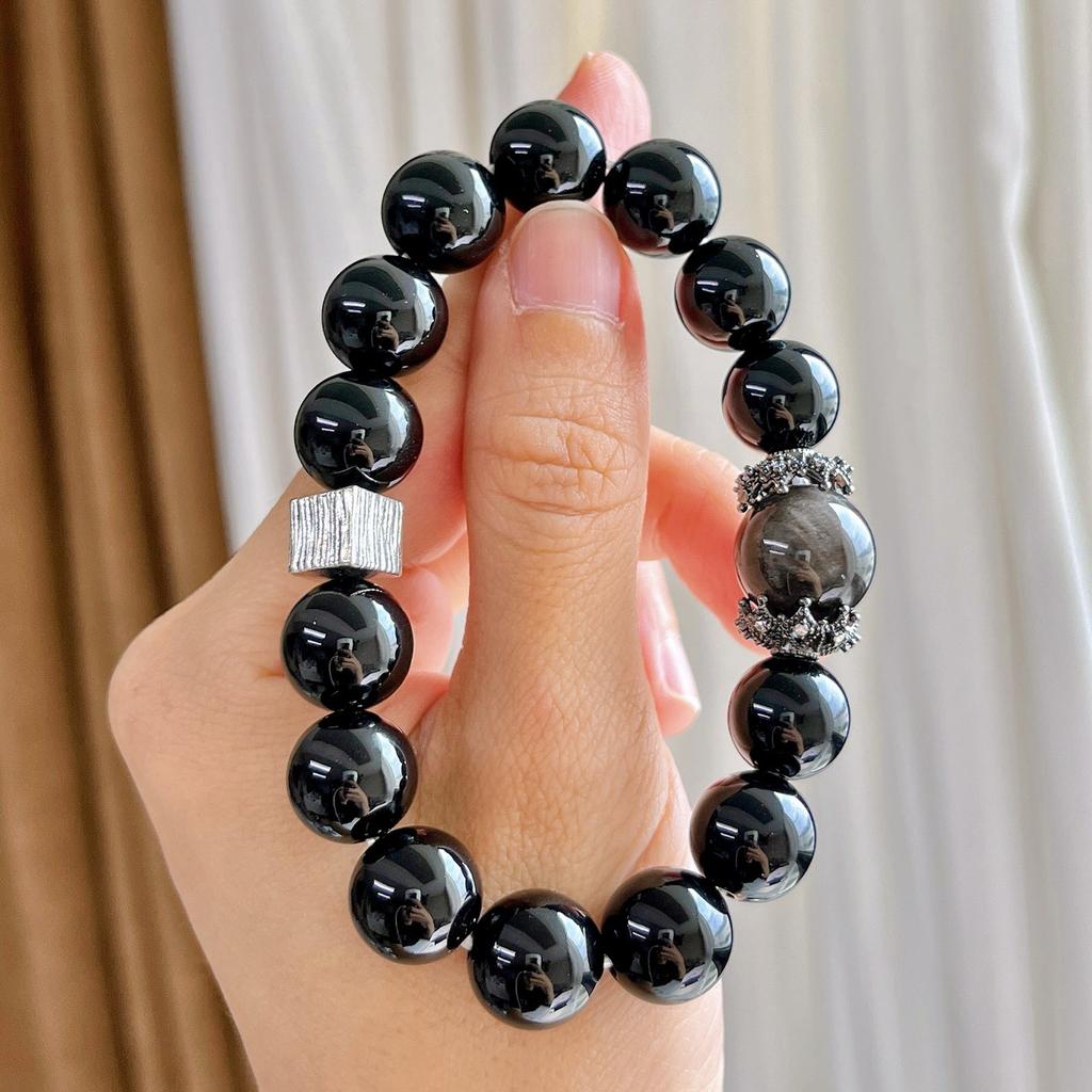 Ветер 10 мм Натуральный Черный Агат Обсидиан Дизайн Браслет Браслет