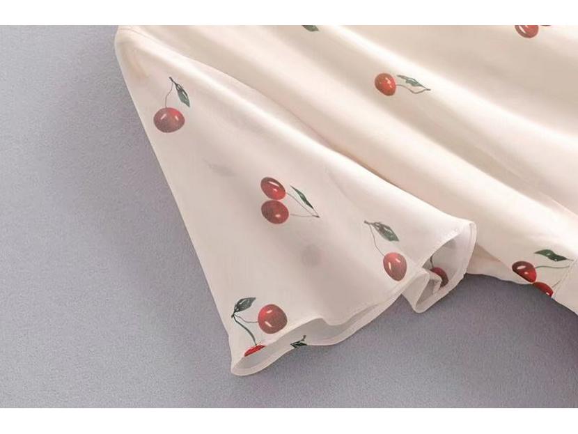 Платье YPFF French Retro Cherry Print с V-образным вырезом и оборками