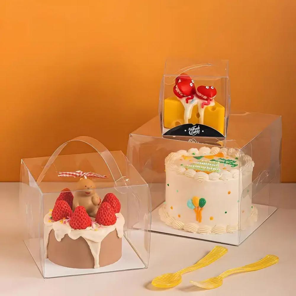 10 шт. Прозрачные пластиковые коробки для тортов с ручками, универсальные индивидуальные контейнеры для десертов на свадьбы, дни рождения, юбилеи, Рождество, Хэллоуин