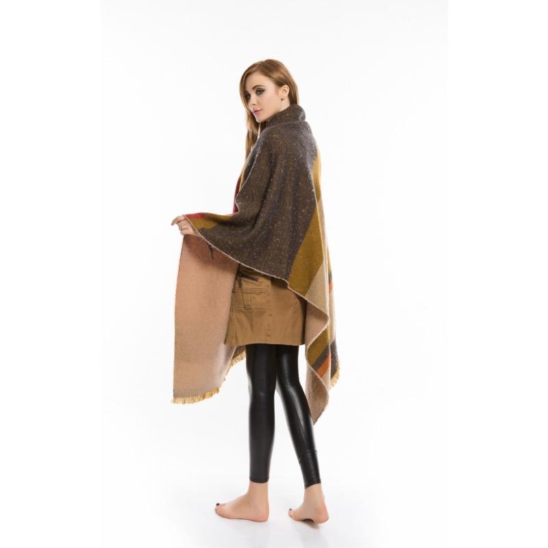 Autumn and Winter Korean Version of Imitation Cashmere Scarf, Striped Color Matching Shawl, Spliced Striped Scarf, Tassel Two