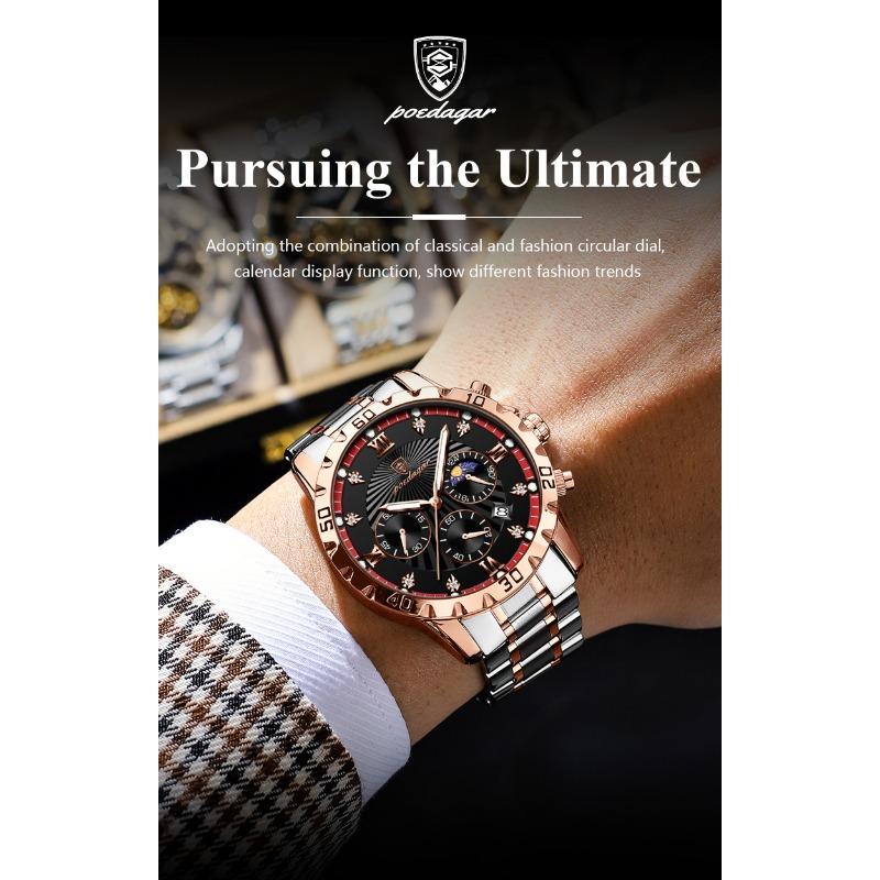 POEDAGAR Luxury Military Watch For Men Waterproof Luminous Chronograph Date Wristwatch Stainless Steel Quartz Watches