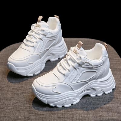 Женские кроссовки из искусственной кожи на платформе, весна-осень, толстая подошва, нескользящая вулканизированная обувь, белые, черные, на шнуровке, для ходьбы