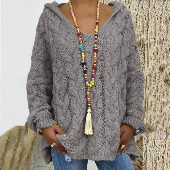 Женский свитер с капюшоном, длинный рукав, скрученная текстура, свободный свитер, однотонный, свободный крой, ребристые манжеты, трикотажные топы