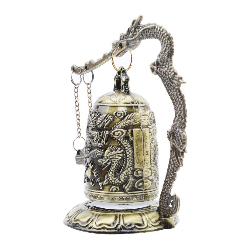 Antique Home Vintage Bronze Lock Dragon Carved Buddhist Bell Chinese Geomantic Artware Decoration