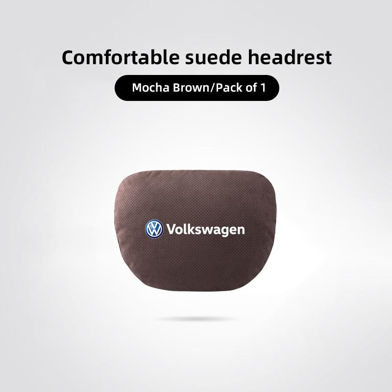 Car Suede Headrest Seat Neck Pillow Head Support For VW Tiguan Arteon Taigo ED13 Caddy CC e-up Golf Polo Passat Jetta Amarok Hub Cap