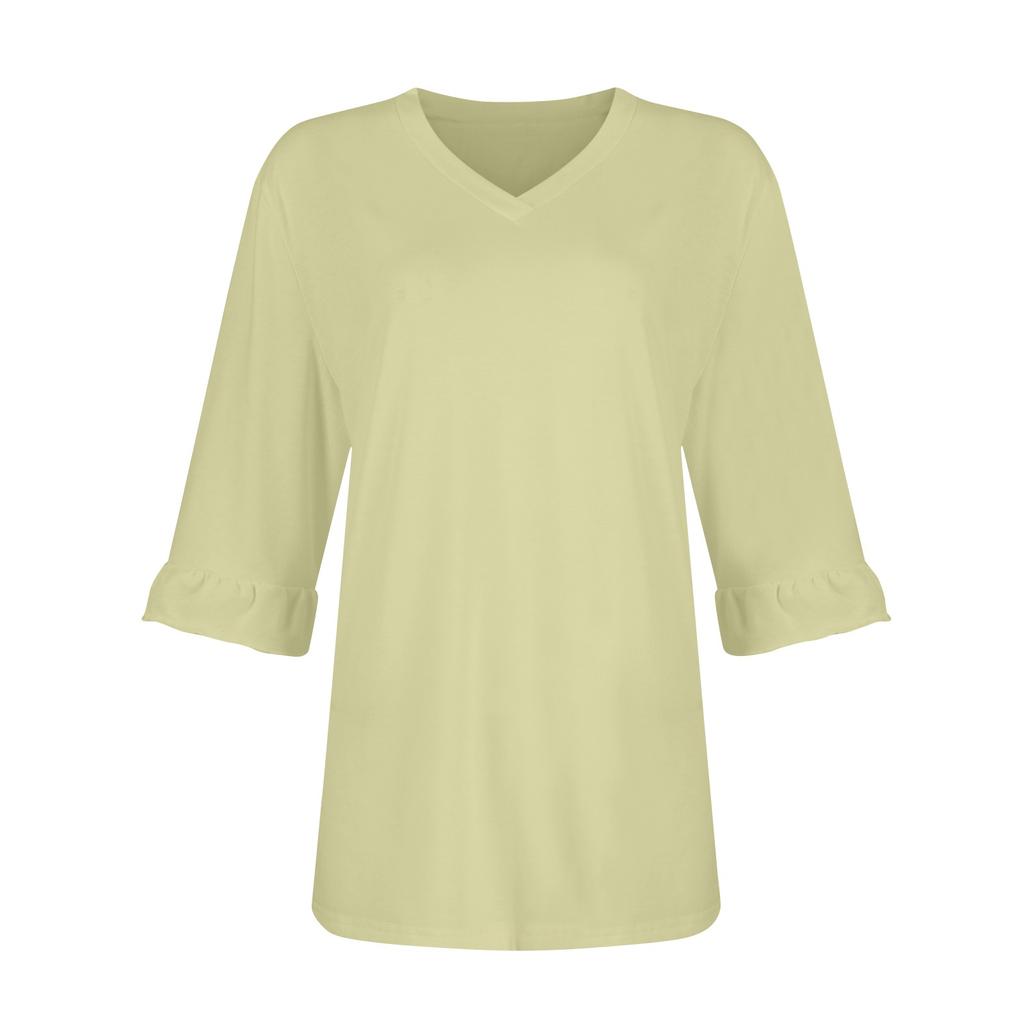 Женский повседневный топ с рукавами 3/4, летняя футболка с v-образным вырезом и пышными рукавами