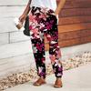 Women Flower Printing Pants Lace Up Elastic Waist Loose Trousers Casual Long Pants Trousers with Pockets