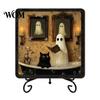 Stable Metal Stand Sign Halloween Wooden with Stand, Spooky Ghost Table Bathroom Sink Ornament Centerpiece for Home Office Tabletop Shelf Party Decor