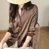 Fashion Casual Office Ladies Satin Shirt Loose Long Sleeve Tops Solid Plus Size Women's Blouses Elegant Button Up Vintage Simple Female Shirts 25678