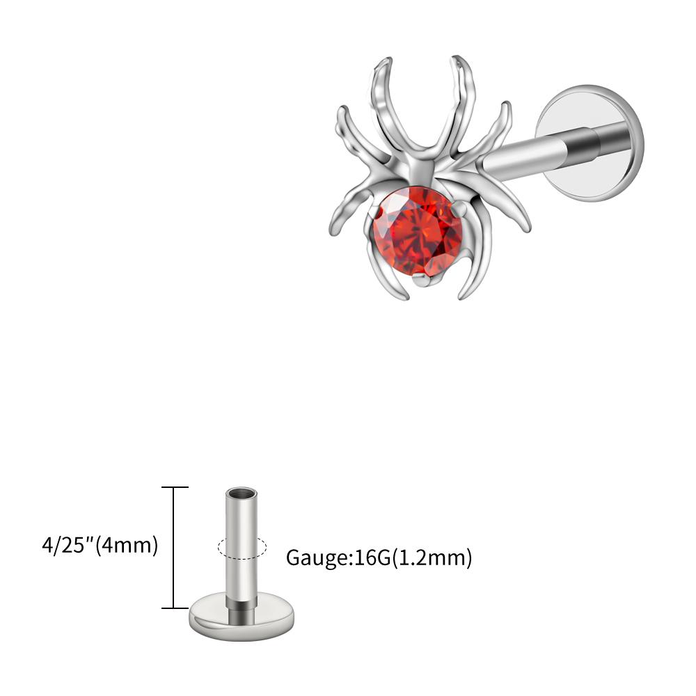 Right Grand ASTM F136 Titanium 16G CZ Spider Cartilage Earring Animal Spider Helix Tragus Lobe Stud Halloween Piercing Jewelry