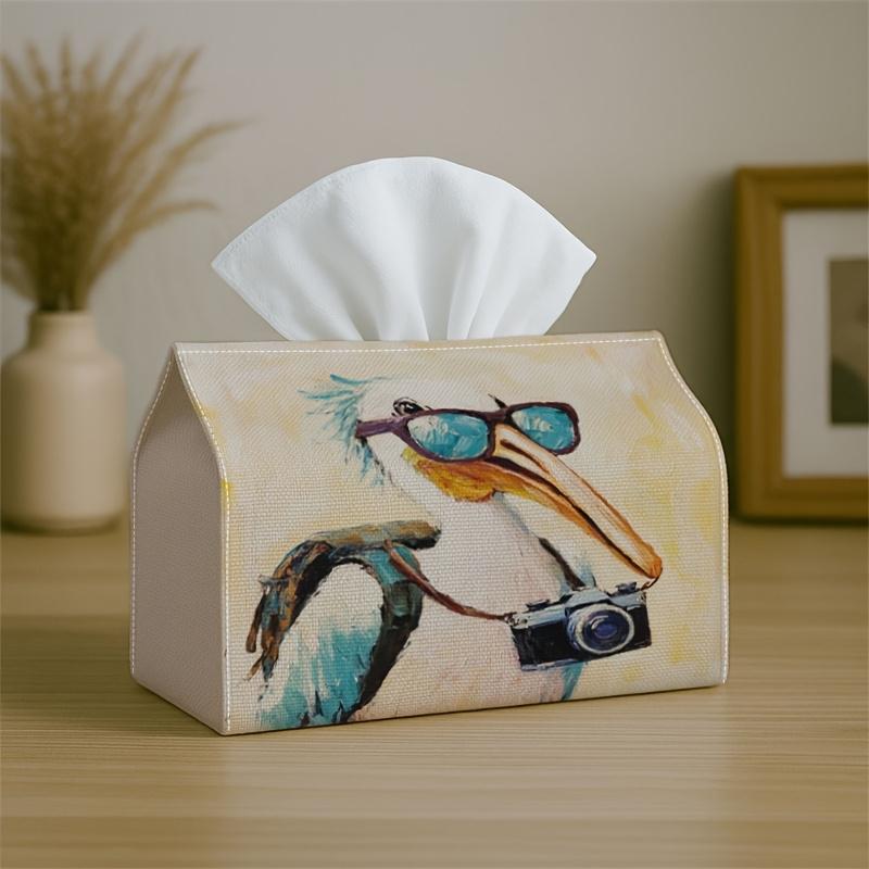 1pc Contemporary Illustration Tissue Box Cover,Pelican Artistic&Playful High-Quality,Waterproof,Durable,Lightweight,Foldable Storage,Ideal for Living