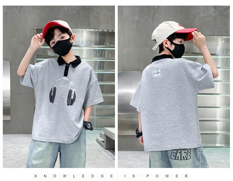 Boys' short sleeved summer clothes 2026 new item, CUHK boys' summer letter printed T-shirt, thin base shirt
